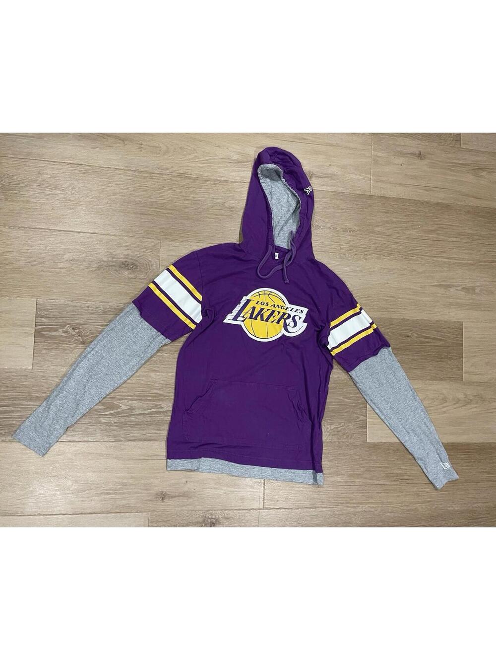 Men's Los Angeles Lakers New Era Purple Layered Long Sleeve Hoodie TShirt Size S